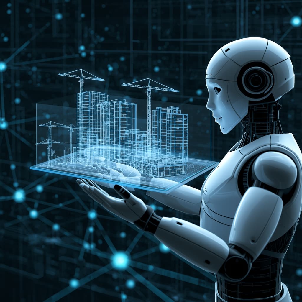 AI robot presenting a digital real estate model